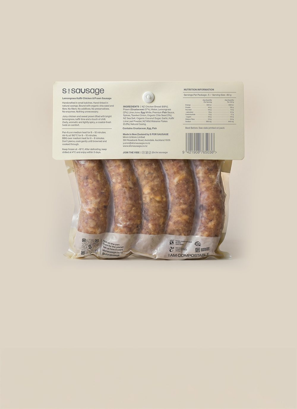 Lemongrass-Kaffir-Chicken-Prawn-Sausage-400g-Pack-back-home